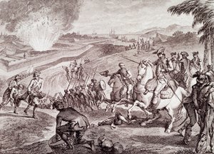 Amerikai függetlenségi háború: Pensacola ostroma és a spanyol hadsereg győzelme (19. századi metszet) alkotó: Unknown artist