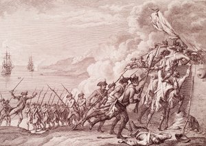 Amerikai forradalmi háború: A francia hadsereg dominikai inváziója 1778. szeptember 7-én (metszet alkotó: Unknown artist