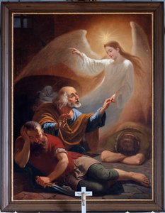 Egy angyal kiszabadítja a börtönből Szent Pétert, F. Devigne (?) alkotó: Unknown artist