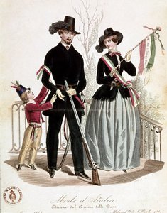 Elegáns hazafias család Risorgimento idején (Litográfia alkotó: Unknown artist