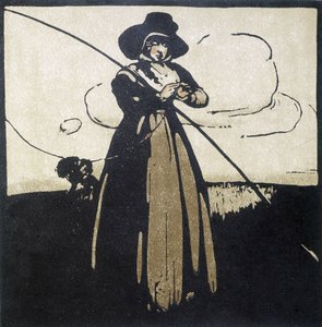 Horgászat: horgát készítő nő - naptár alkotó: Unknown artist