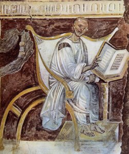 Névtelen (VI. század körül). Szent Ágoston legrégebbi portréja (354-430). Róma. Palazzo Lateranense, Scala Santa (Szent lépcsőház). Hasonmás.