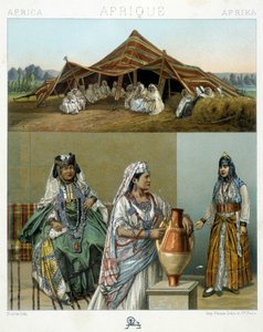 Arab sátor, algériai női jelmezek – Racinet „” Le costume historique” című könyvében alkotó: Unknown artist