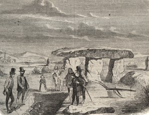 Régészeti ásatások: gall sírok felfedezése a Dolmen de la Pierre aux Fees (Pierre-aux-Fees) közelében az Oise-ban (60). Metszet 1856-ból a „Le Musee Des Sciences”-ben alkotó: Unknown artist