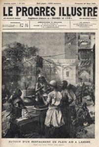 Egy szabadtéri étterem körül Lahore-ban, Pakisztánban – az 1899. márciusi „The illustrious progress” borítója – alkotó: Unknown artist