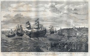 V. Frederique megérkezése Pfalzból (1596-1632) Gravesend kikötőjébe, hogy feleségül vegye Erzsébet angol hercegnőt (1596-1662), I. Jakab király (1566-1625) lányát 1612. október 16-án. James Hay üdvözölte. (Carlisle 1. grófja) (kb. 1580-16 alkotó: Unknown artist