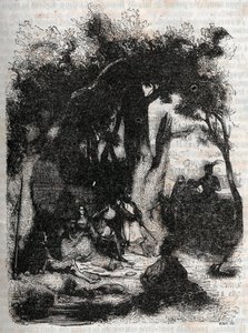 Rodomont és Mandricard érkezése a Merlin-kúthoz - Ludovico Ariosto (16. század) „” Roland furieux” (Orlando furioso) metszete (16. század), Ariosta néven ismert – Tressan gróf olasz nyelvről fordított kiadása, kiadó: alkotó: Unknown artist