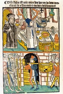 Ételek érkezése, hogy a konstanzi zsinat (1417) tagjai étkezhessenek, amelynek során V. Márton pápát választották. „Das Concilium” alkotó: Unknown artist