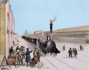A Paris Orleans Line tehervonat érkezése - Metszet a 19. századról - Privee Collection alkotó: Unknown artist
