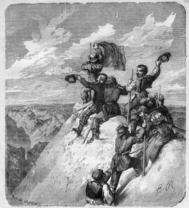 Az Illimani mennybemenetele (6,439 m) (Nevado Illimani, Párizs csúcsa) Charles Wiener (1851-1913) francia felfedező, diplomata és társai – metszet a Journal des voyages”-be” 1887 alkotó: Unknown artist