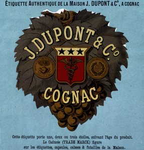 A J. Dupont & C¡ hiteles címkéje, Cognac. 1882-es kiadás alkotó: Unknown artist
