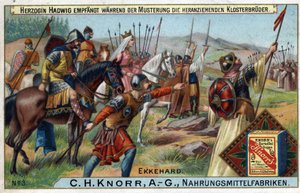 Barbár inváziók – A csapatok áttekintése során Hadwig hercegnő fogadja a háttérben közeledő szerzeteseket. alkotó: Unknown artist