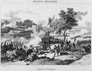 Wattignies-i csata: Jourdan és Carnot győzelmet aratott az osztrákok által ostromlott Maubeuge városának felszabadítása érdekében, 1793. október. 19. századi metszet. alkotó: Unknown artist