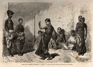 Bayaderes (vagy devadasi), eredetileg az istenségek szolgái, ezek a templomnak szentelt fiatal lányok bizonyos oktatást kaptak, különösen a tánc mesterségét, és bizonyos kiváltságokat élveztek, de státuszuk a Brahman pincérnőjeként fejlődött. alkotó: Unknown artist