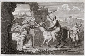 Royaumont Biblia, Ószövetség: Bálám. A hamis Bálám próféta áldott, bár ő, Isten népe, bár Bálák (Bálák) király veszekedni küldött vele, hogy megátkozza. A kapor beszél hozzá, hogy panaszkodik, mit ver, mert ő st alkotó: Unknown artist