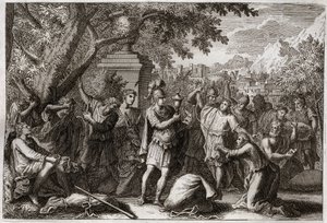Royaumont Biblia, Ószövetség: József testvérei. József börtönbe zárja testvéreit. Illusztráció 1811-ből. alkotó: Unknown artist