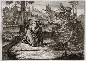 Royaumont Biblia, Ószövetség: Égő bokor. Isten az égő csipkebokor közepéből szól Mózeshez. Illusztráció 1811-ből. alkotó: Unknown artist