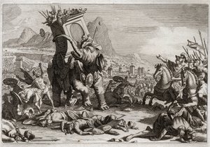 Royaumont Biblia, Ószövetség: Eleázár bátorsága. A szeleukida király, Antiochos V. Eupator, a szentségtelen Antiochos IV Epiphane (Kr. e. 175-164) fia, apja halála után harcolt Júdás Makabeus (Makkabeus, Makabeus) ellen. Ele rendkívüli akciója alkotó: Unknown artist