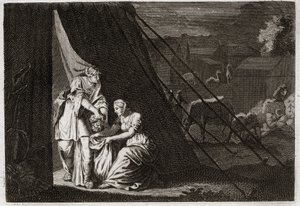 Royaumont Biblia, Ószövetség: Holoferne halála. Judith megvágja Holoferne fejét Abra szolgálólány és a részeg Bethulie segítségével. Illusztráció 1811-ből. alkotó: Unknown artist