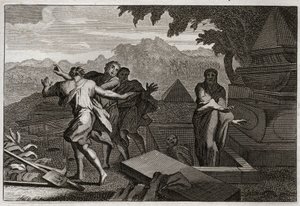 Royaumont Biblia, Ószövetség: A halál feltámad. Véletlenül egy halottat ejtettek Elizeus sírjához, és a csontjai megérintésével támadt fel. Illusztráció 1811-ből. alkotó: Unknown artist