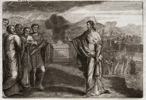 Royaumont Biblia, Ószövetség: A filiszteusok veresége. Sámuel holokausztot ajánl fel Istennek. Aztán a zsidók megvédik a filiszteusokat. Illusztráció 1811-ből. alkotó: Unknown artist