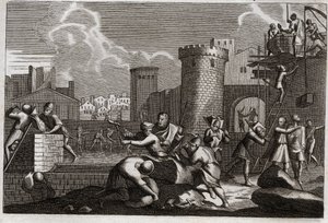 Royaumont Biblia, Ószövetség: Jerusalem rebatie. I. Artaxerxész király Nehémiát Jeruzsálembe küldte azzal az engedéllyel, hogy fellázadjon annak összes fala. Illusztráció 1811-ből. alkotó: Unknown artist