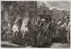 Royaumont Biblia, Ószövetség: Jezabel kutyákat eszik. Jehu kidobta Jezabelt az ablakon, és megette a kutyáktól. Illusztráció 1811-ből. alkotó: Unknown artist