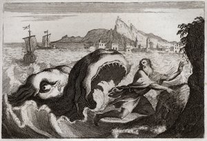 Royaumont Biblia, Ószövetség: Jónás a bálnában. Jonas próféta egy bálnában él, és élve jön ki. Illusztráció 1811-ből. alkotó: Unknown artist