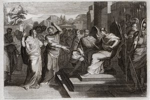 Royaumont Biblia, Ószövetség: Josaphat Piete. Josafát, Júda legjámborabb királya megremegteti a körülötte lévő fejedelmeket, és különféle módokon tanúskodik Isten iránti jámborságáról, amely győzelmet aratott ellenségein. Illustr alkotó: Unknown artist