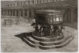 Royaumont Biblia, Ószövetség: Réztenger. Az öntöttvas rendszerint réztengernek nevezi, hogy megmossa a papok lábát és kezét, amikor belépnek a templomba. Illusztráció 1811-ből. alkotó: Unknown artist
