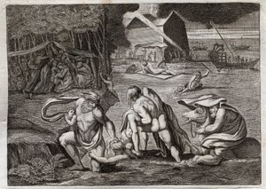 Royaumont Biblia, Ószövetség: Vízözön. Az özönvíz elönti az egész földet. Az egyetlen Bárka menti meg az elsüllyedéstől azokat, akik be voltak zárva. Illusztráció 1811-ből. alkotó: Unknown artist