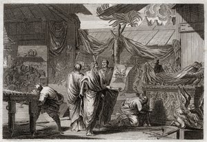 Royaumont Biblia, Ószövetség: A tabernákulum. Mózes felállítja a hajlékot az Istentől kapott rend szerint. Illusztráció 1811-ből. alkotó: Unknown artist