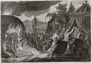 Royaumont Biblia, Ószövetség: Babilon három gyermeke a kemencében. II. Nabukodonozor király három héber fiatalembert dob egy égő kemencébe, ahonnan csodálatos módon kikerülnek. Anániásnak, Azariasnak és Misaelnek (vagy Shadracnak) hívják őket alkotó: Unknown artist