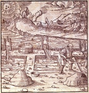 Bitumen betakarítás. Georg Bauer Agricola” De Re metallica”” 16. századi könyv. Bibl. a milánói Tudományos Múzeumban. alkotó: Unknown artist