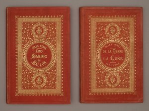Jules Verne „Öt hét léggömbben” és „A Földtől a Holdig” című könyvborítója alkotó: Unknown artist