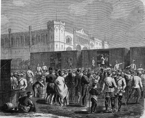 Breslau (vagy Wroclaw), a porosz gárda őrzői az Ausztria elleni hadjáratban 1866-ban. Metszet alkotó: Unknown artist