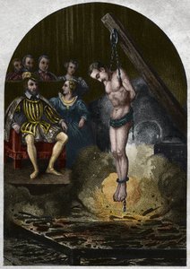 Égőkamra (udvar) II. Henrik király (1519-1559) alatt Medicis Katalin (Caterina de Medici) jelenlétében. Metszet 1842-ből Maurice Lachatre „Histoire des Popes” című könyvében. Magángyűjtemény. alkotó: Unknown artist