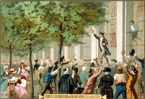 Camille Desmoulins a Palais Royalban (1789.12.07.). Kromolitográfia 19. század. - A francia forradalom/Camille Desmoulins vihart kiált a párizsi Bastille-nál alkotó: Unknown artist