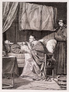 Richelieu bíboros József atya halálos ágyán - metszet alkotó: Unknown artist