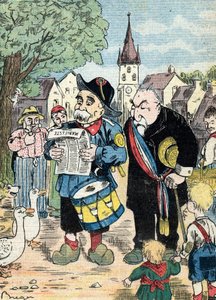Georges Clemenceau-t és Emile Combes-t ábrázoló karikatúra, amint együtt kampányolnak az 1913-as franciaországi elnökválasztási kampányban (Emile Combes és Georges Clemenceau francia államférfiakat ábrázoló karikatúra, amint együtt indulnak az 1913-as elnö alkotó: Unknown Artist