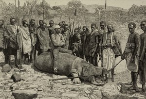 Egy víziló kifogása a Dzsubba folyóból, Afrika, metszet a L