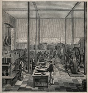 Celluloid: celluloid gyártás. Metszet 1885-ből Adolphe BITARD „Les arts et metiers illustres” című könyvében. alkotó: Unknown artist