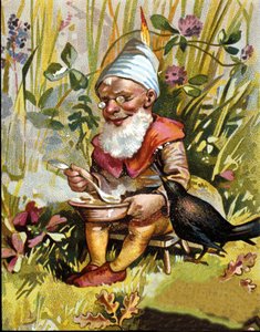 A törpe vagy a farfadet karaktere levest eszik. alkotó: Unknown artist