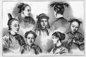 Kínai divat és frizurák a 19. században. alkotó: Unknown artist