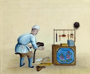 Kínai kereskedő olló ezüst rúd vágásához. 17. századi rajz. Párizs. B N alkotó: Unknown artist