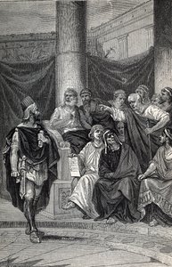 Cineas, Pyrrhus király fontos tanácsadója, aki megpróbált tárgyalni a rómaiakkal a hérakleai csata után, ie 280, metszet 1884 alkotó: Unknown artist