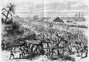Cochinchine: a saigoni gyülekezet által 1865-ben szervezett éves sárkánymenet. alkotó: Unknown artist