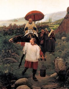 "" Kombinálja a hegyet "" Vallási kortezs egy hegyben. Mariano VAYREDA VILA (1853-1903) festménye. Spanyolország, Olot. Garrotxa Regionális Múzeum. alkotó: Unknown artist