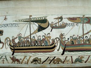 Hódító Vilmos (1027-1087) Anglia meghódítása 1066-ban: a normann flották Angliába tartanak. A Bayeux-i kárpitok vagy Mathilde királynő hímzései alkotó: Unknown artist
