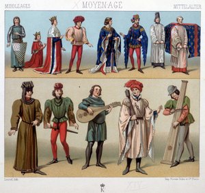 Jelmezek és zenészek a középkorban a 13-15. A. Racquet „A történelmi jelmezben”. alkotó: Unknown artist